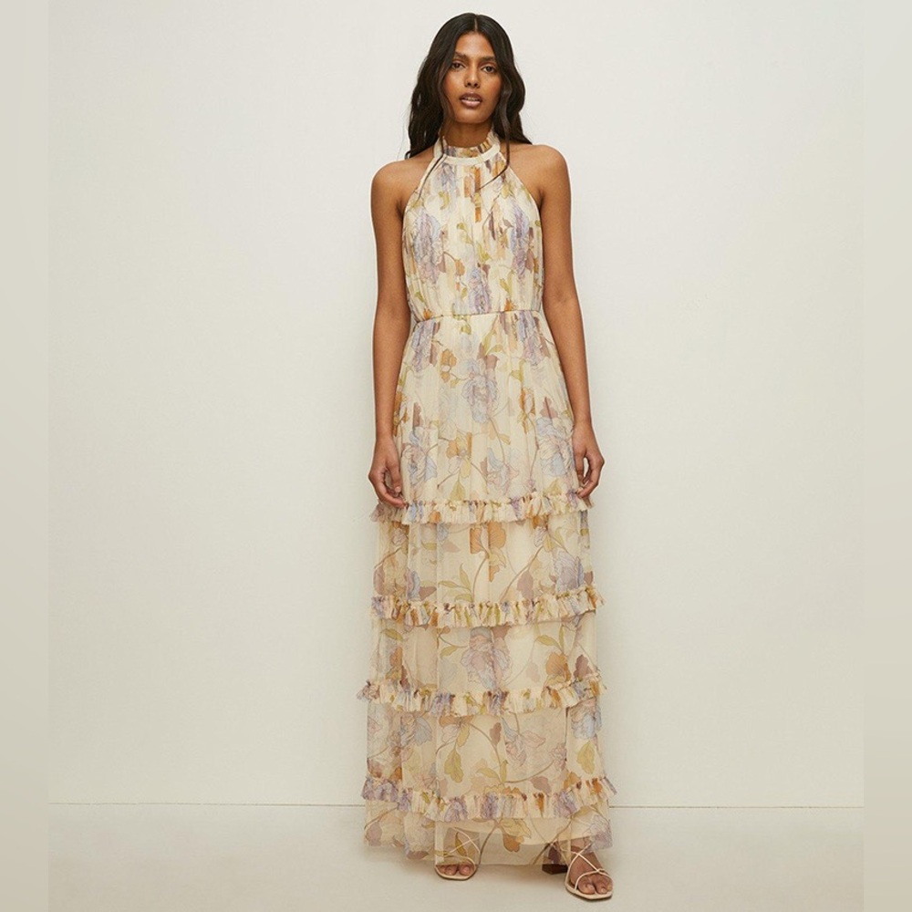 OASIS Pastel Floral Halter Tiered Maxi Dress